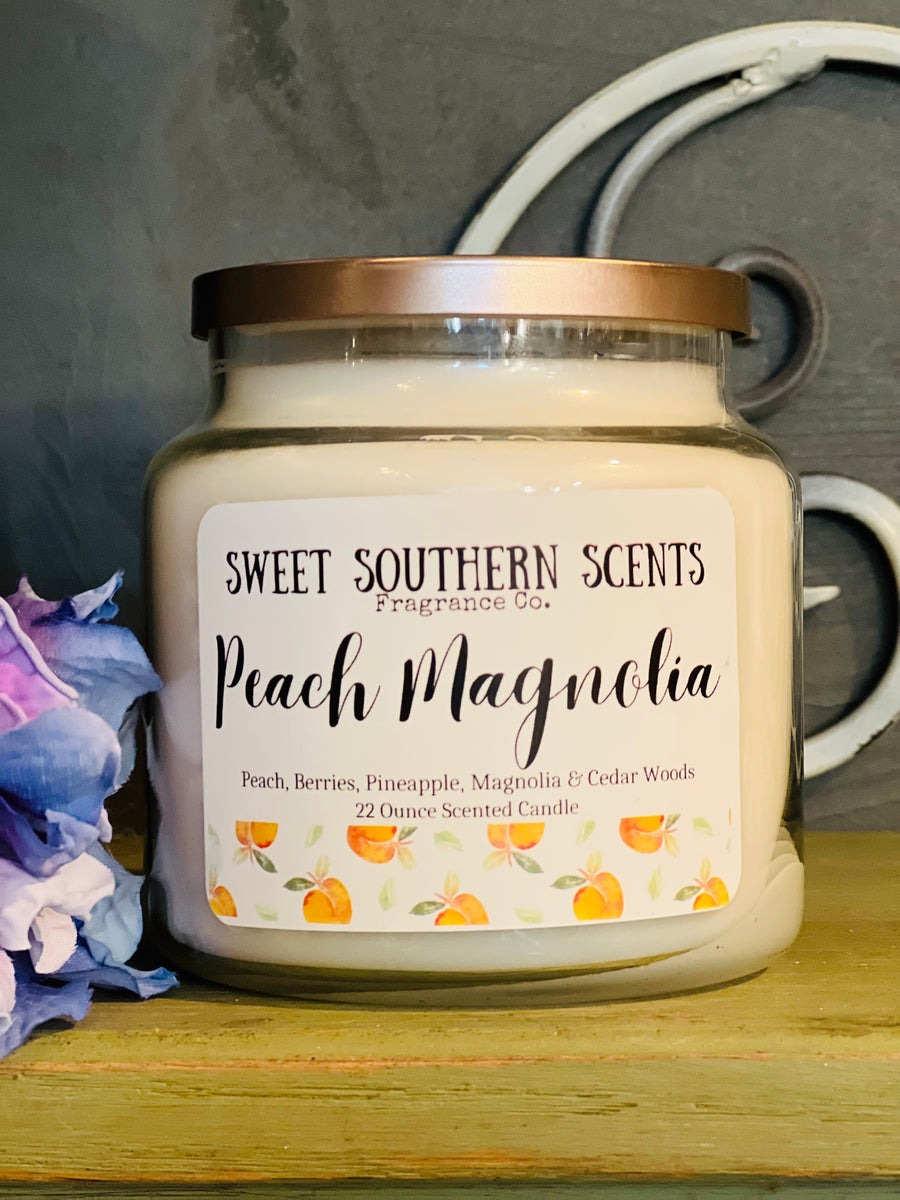 Peach Magnolia soy candle Sweet Southern Scents Fragrance Co.