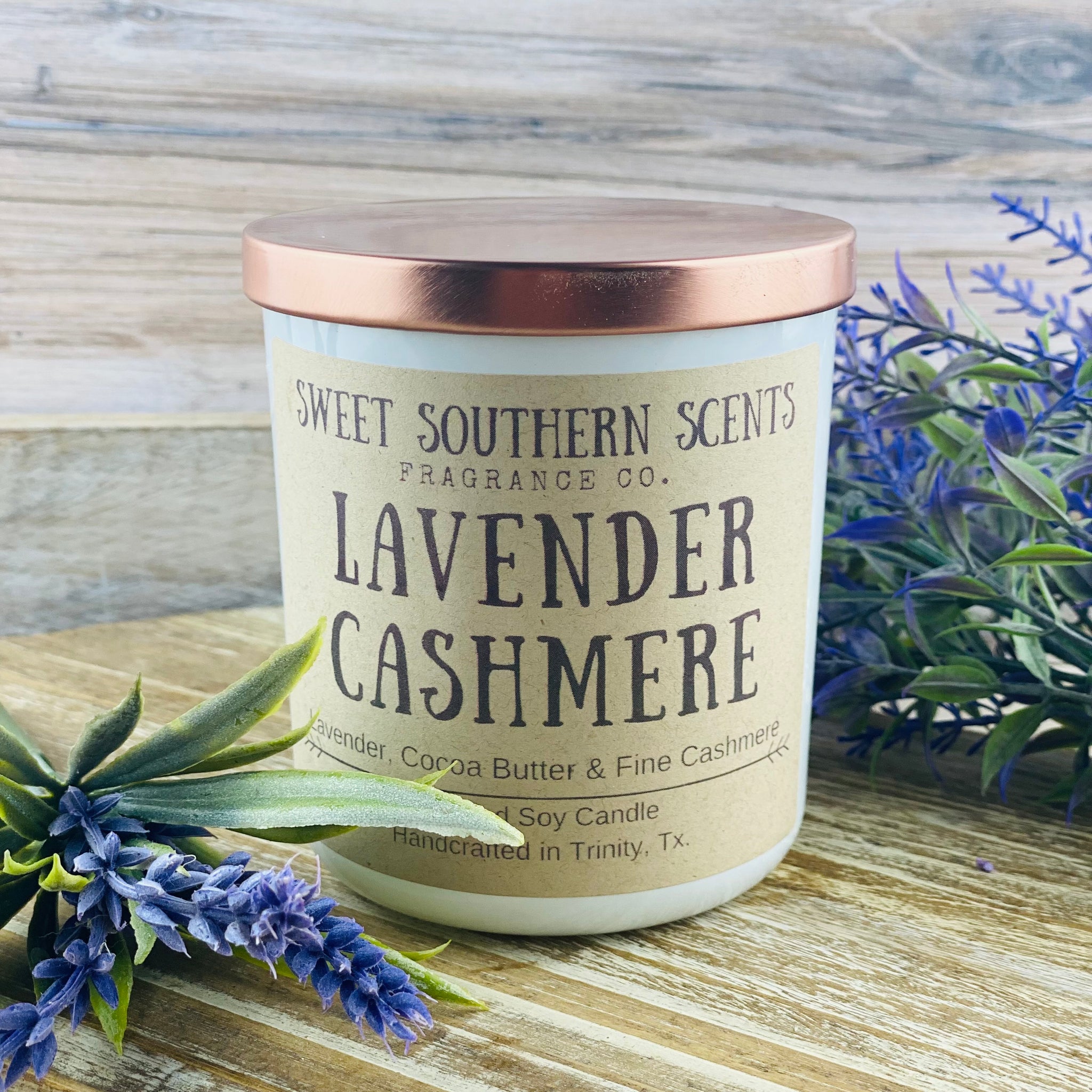 Lavender Cashmere soy candle Sweet Southern Scents Fragrance Co